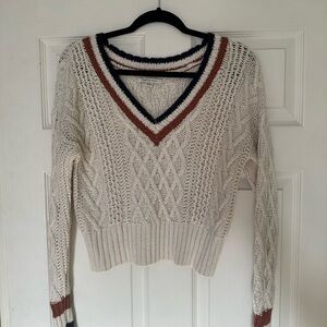 V-Neck Cable Knit Sweater - Cream